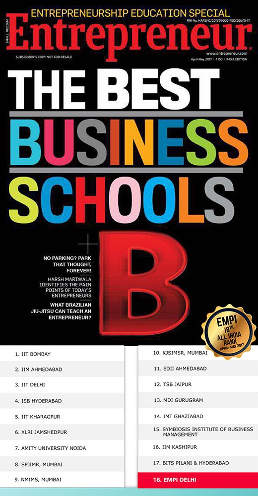 EMPI B-School 18th Rank Entrepreneur Magazine